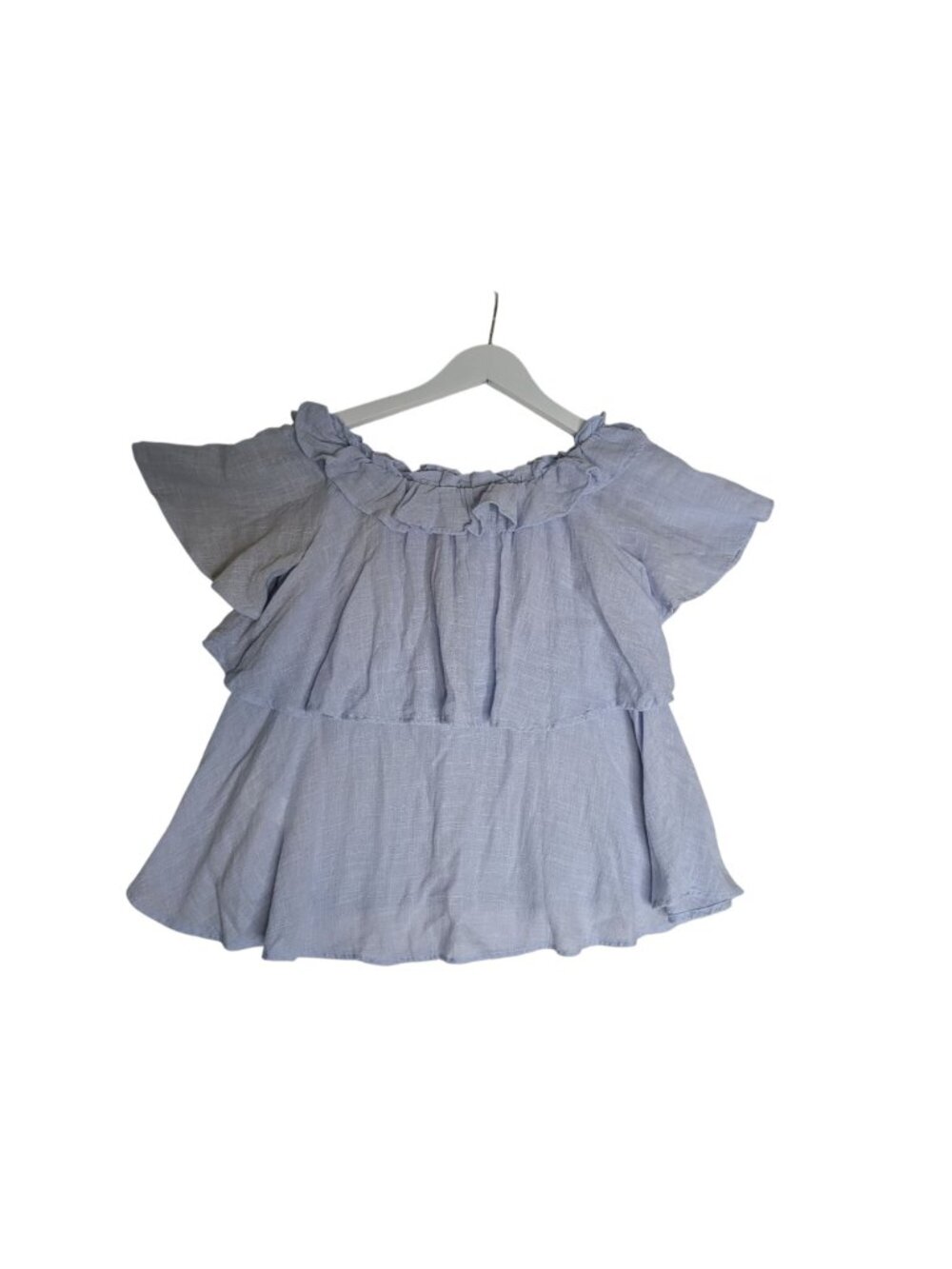 Baby Blue Ruffled Off-Shoulder Zara Layered Blouse Gauzy Cotton Womens M - Picture 3 of 11